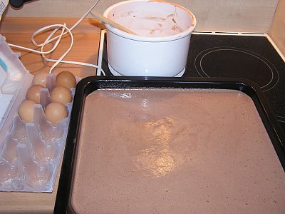 3. smíchání sněhu s těstem a nalití do vymaštěné formy